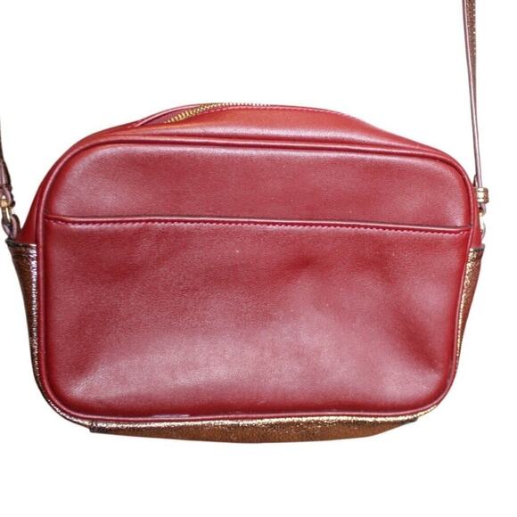 G.I.L.I. Burgundy Red Leather Crossbody Purse Gold Metallic Trim - Picture 5 of 6
